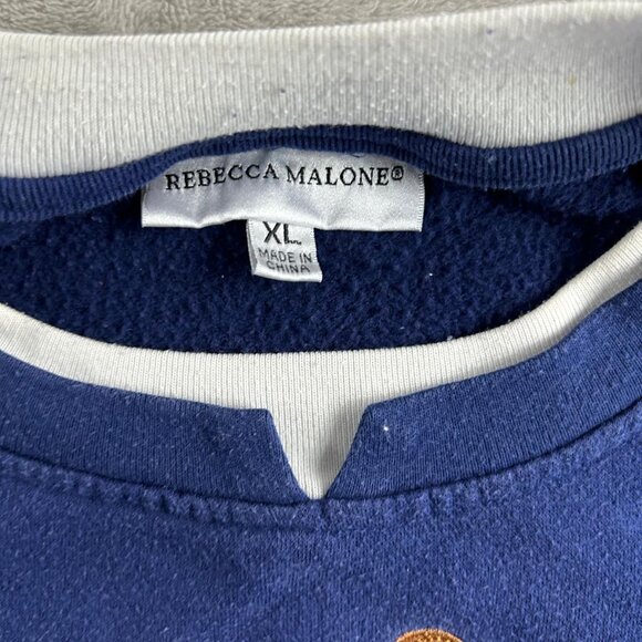 Rebecca Malone Sweater Blue XL Long Sleeve Autum Leaf Sweatshirt Crewneck - Picture 3 of 6